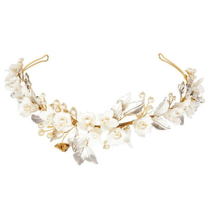 
            
                Load image into Gallery viewer, Gold Floral Bridal Headband with Pearls, 9781
            
        