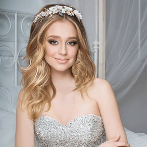 Gold Floral Bridal Headband with Pearls, 9781