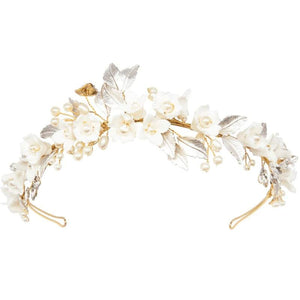 
            
                Load image into Gallery viewer, Gold Floral Bridal Headband with Pearls, 9781
            
        