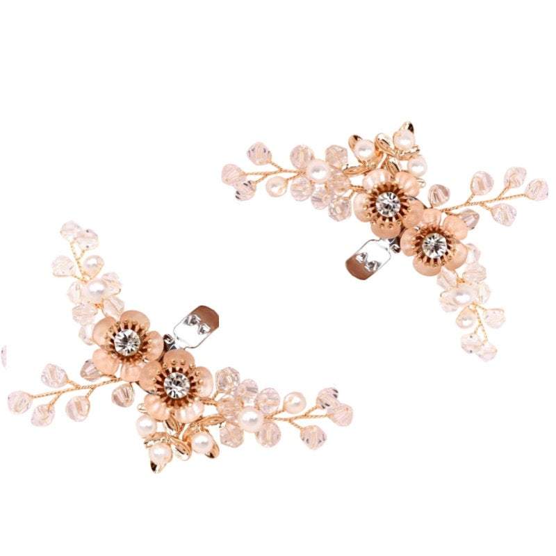 Gold Floral Bridal Shoe Clips, Ivory Pearls and Crystal Beads 7508