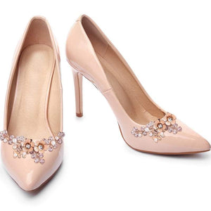 Gold Floral Bridal Shoe Clips, Ivory Pearls and Crystal Beads 7508