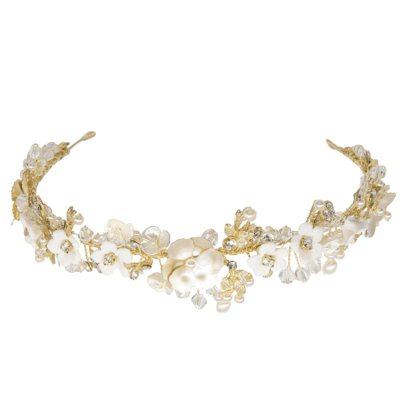 Gold Floral Wedding Headband Crystals, 7837