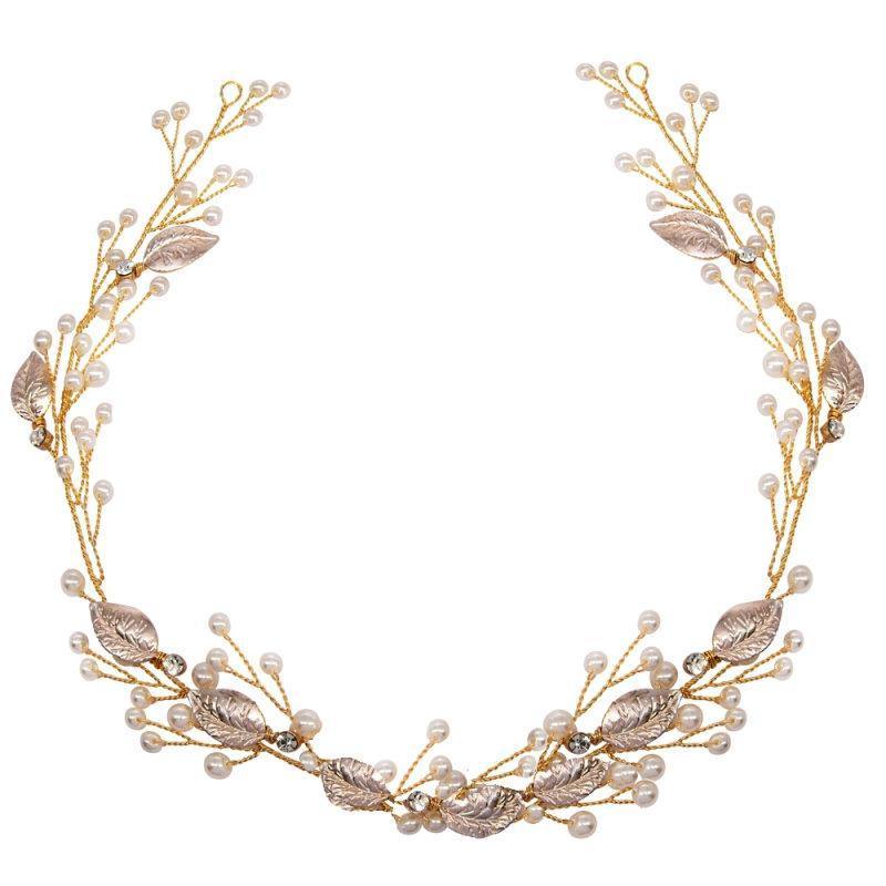 
            
                Load image into Gallery viewer, Gold Pearl Bridal Hair Vine, 7318
            
        