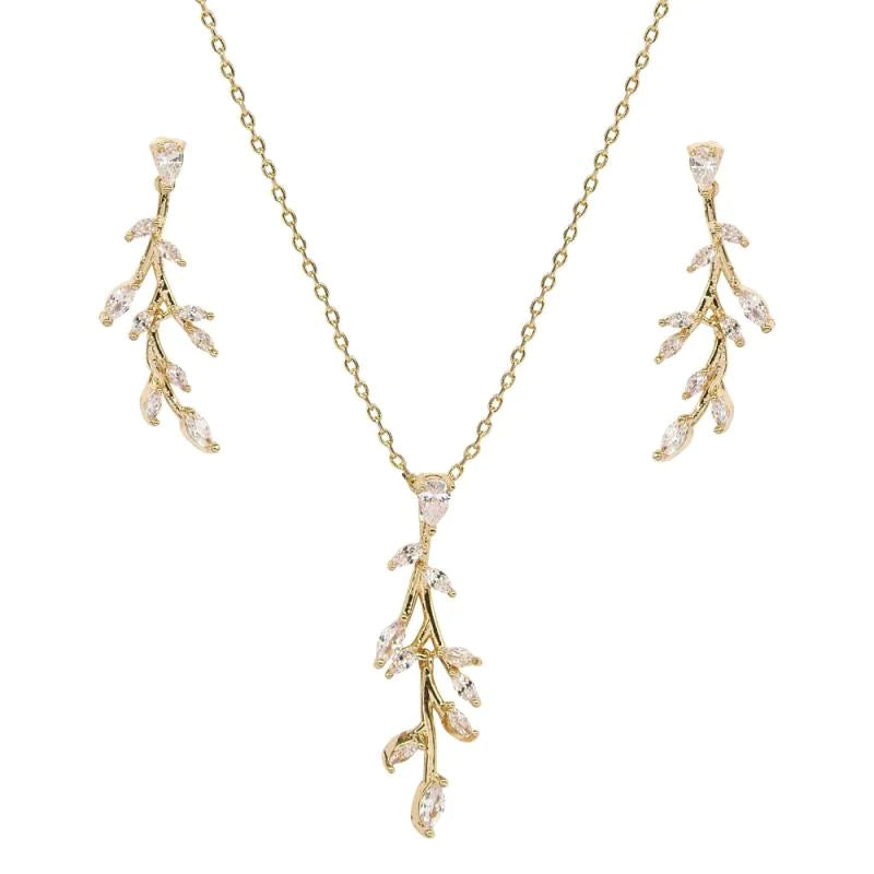 Gold Vine Crystal Necklace & Earring Jewellery Set 7715