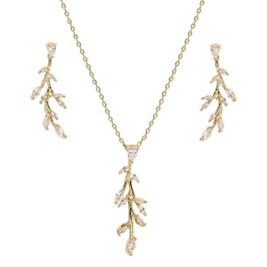 Gold Vine Crystal Necklace & Earring Jewellery Set 7715