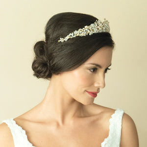 Gold Vintage Inspired Wedding Tiara with Crystals and Pearls ESMERELDA