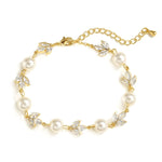 Gold Wedding Bracelet with Pearls and Crystals 7619