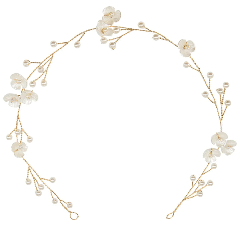 Gold Wedding Hair Vine with Pearl Flowers, A9011