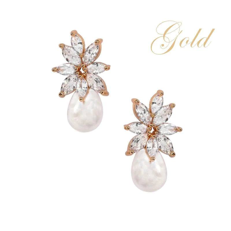 Graceful Pearl Earrings, Gold or Silver, Bridal Jewellery 7288,7309-Silver - Topknot Tiaras & Veils