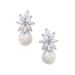 Graceful Pearl Earrings, Gold or Silver, Bridal Jewellery 7288,7309-Silver