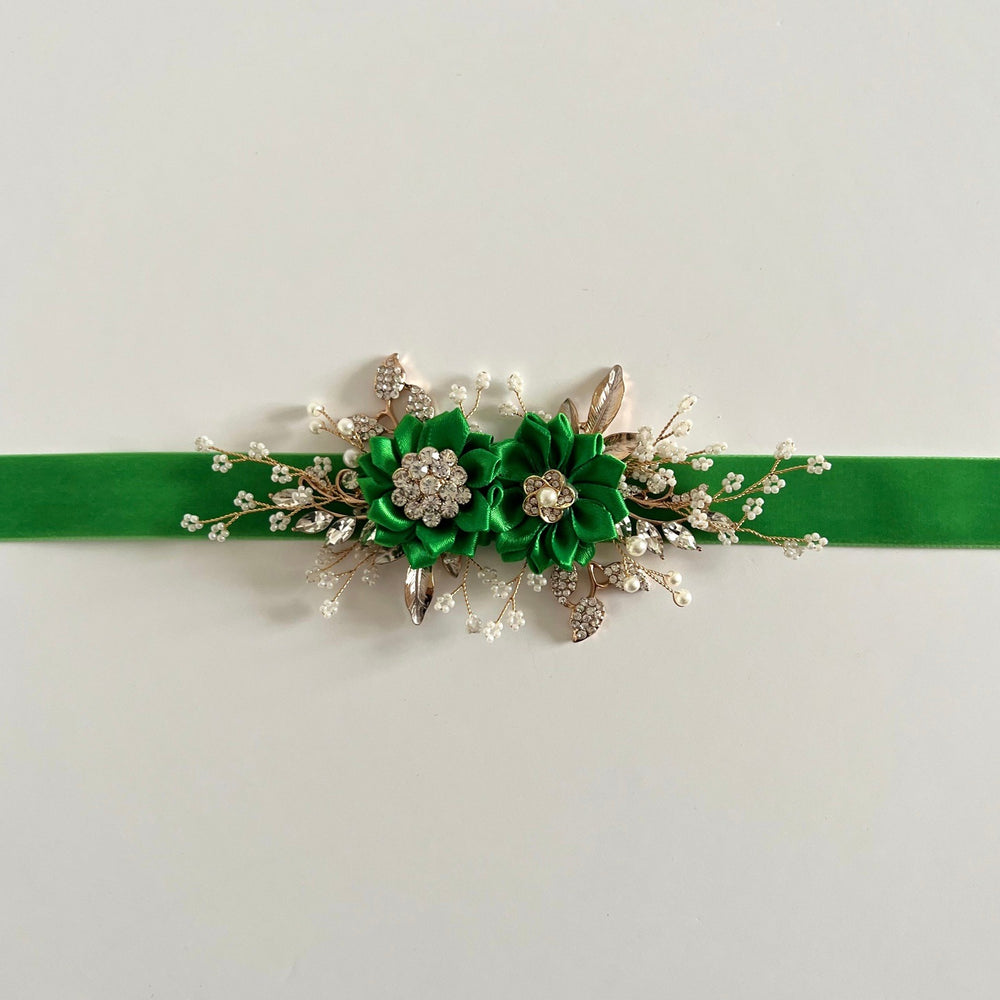 Green Flower Girl Belt Sash, Bridal Belt, Green Velvet Wedding Dress Belt, All colours, TT440