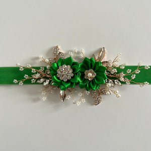 Green Flower Girl Belt Sash, Bridal Belt, Green Velvet Wedding Dress Belt, All colours, TT440