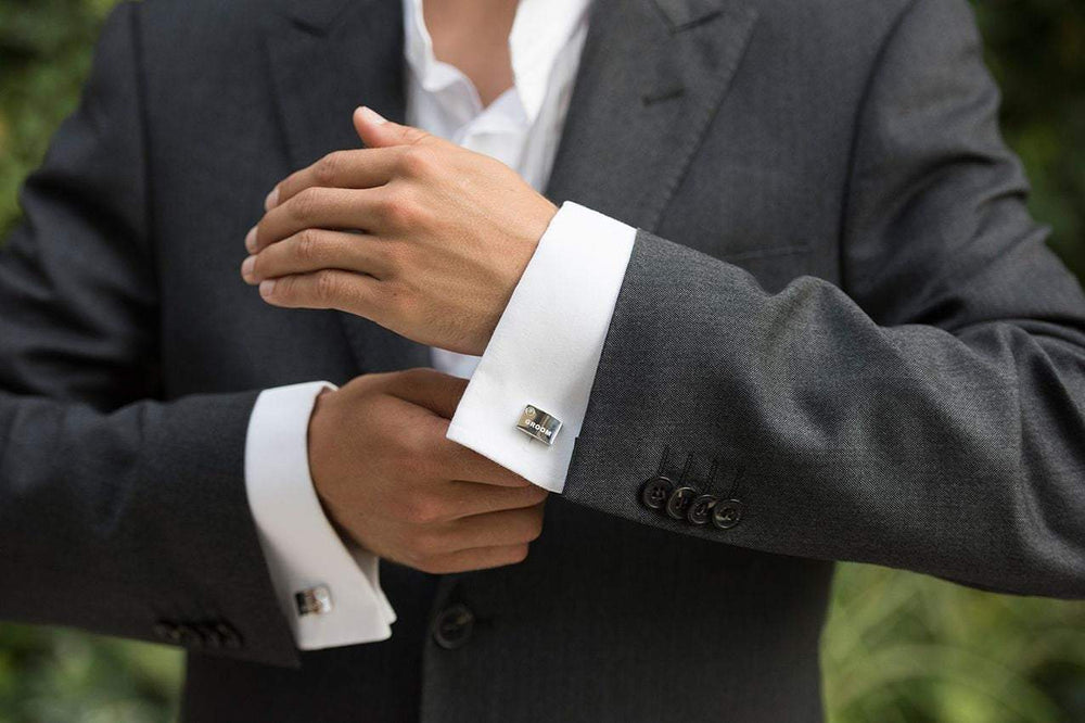 Groom Wedding Cufflinks, Silver, Laser Engraved with Crystal Setting GROOM-CUFFLINKS