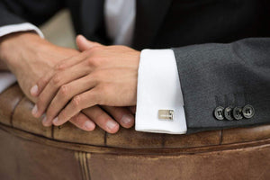 
            
                Load image into Gallery viewer, Groom Wedding Cufflinks, Silver, Laser Engraved with Crystal Setting GROOM-CUFFLINKS
            
        