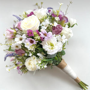 
            
                Load image into Gallery viewer, Hand Tied Wedding Bouquet, Silk Bridal Bouquet, Ivory, Lavender &amp;amp; Pink Flowers, All Sizes FL15
            
        