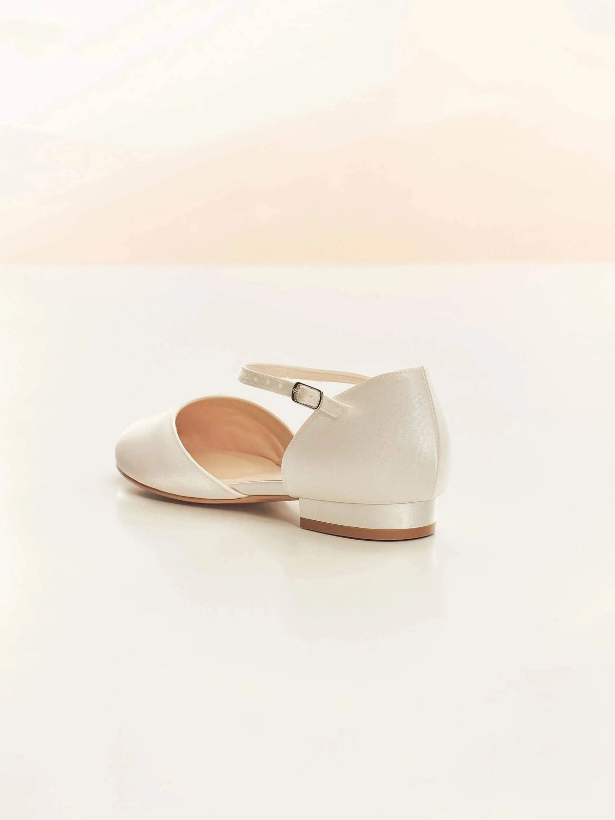 Ivory Satin Flat Wedding Shoes with Ankle Strap, Satin Wedding Pump SISSI **SALE SIZE 5**