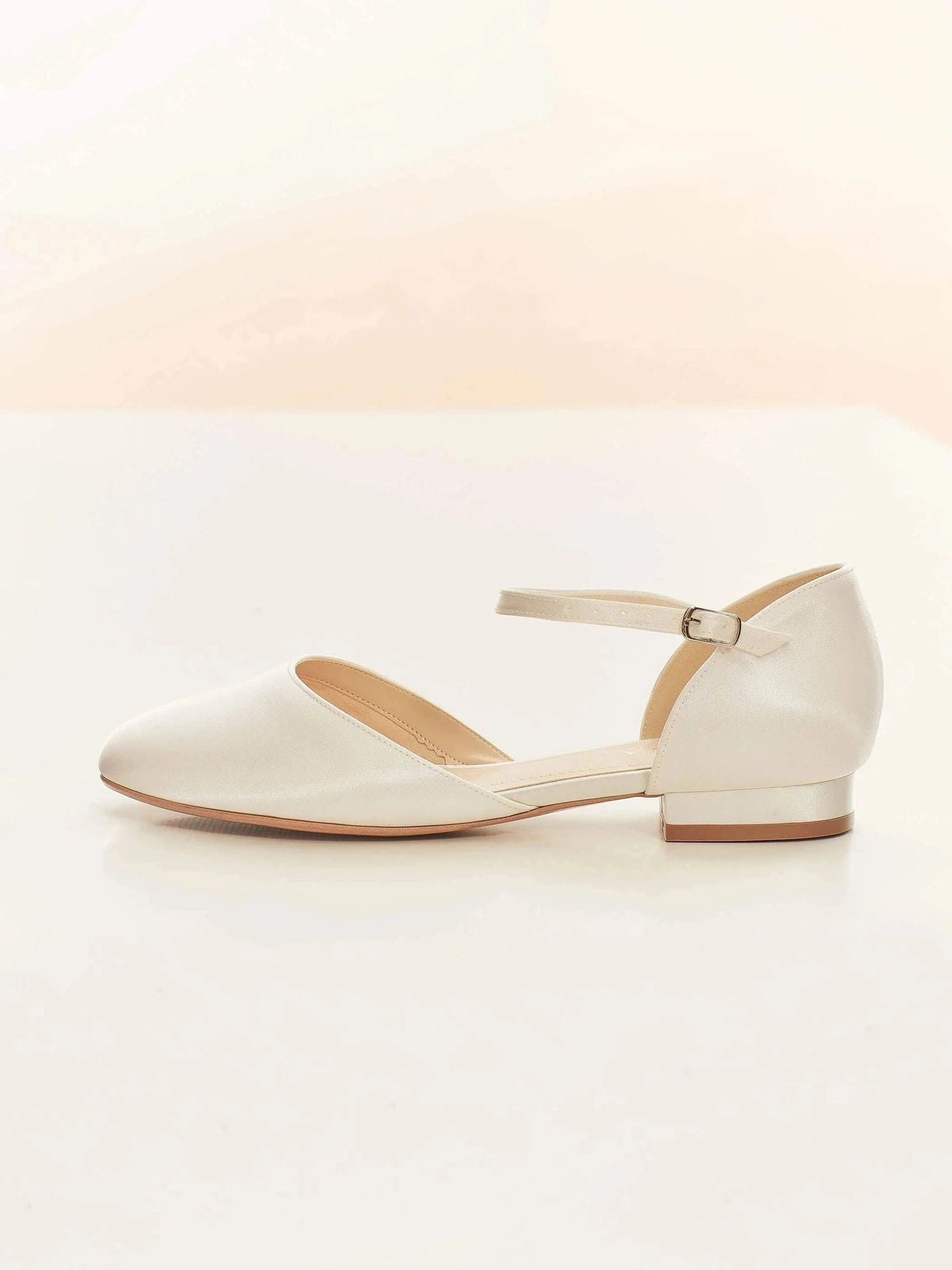 Ivory Satin Flat Wedding Shoes with Ankle Strap, Satin Wedding Pump SISSI **SALE SIZE 5**