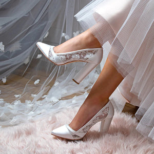 Ivory Satin & Lace Wedding Shoes, Perfect Bridal, Skyla, Size 4 ***SALE***