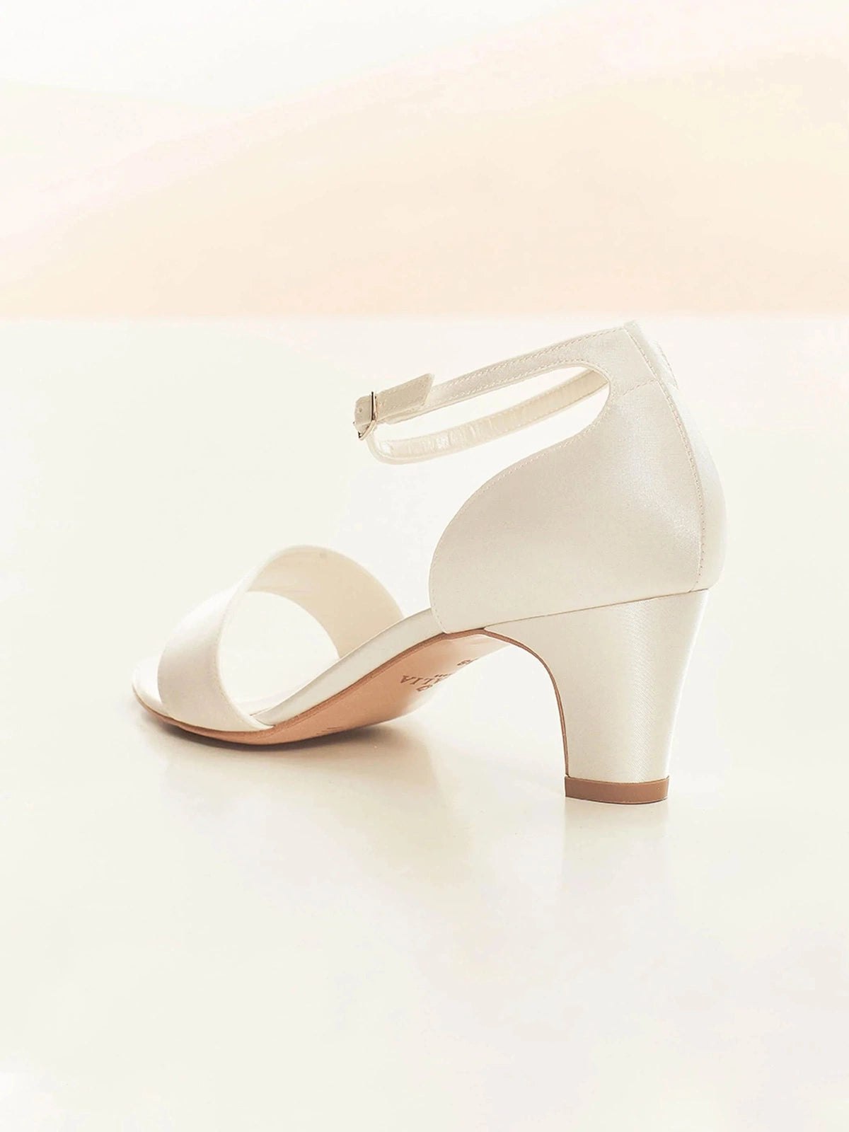 Ivory Satin Low Block Heel Sandal, Size 6, Capri ***SALE***