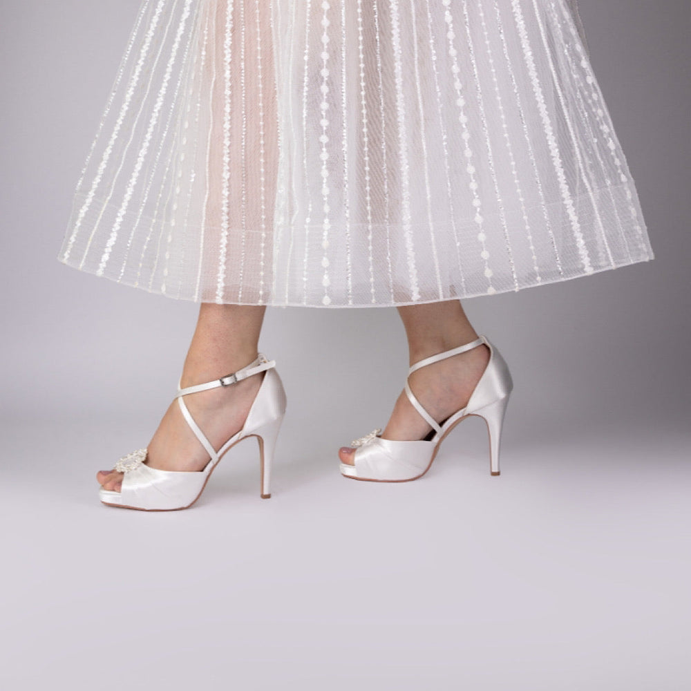 Ivory Satin Wedding Shoe, Platform Heel, Size 5, By Perfect Bridal, Charlotte ***SALE***