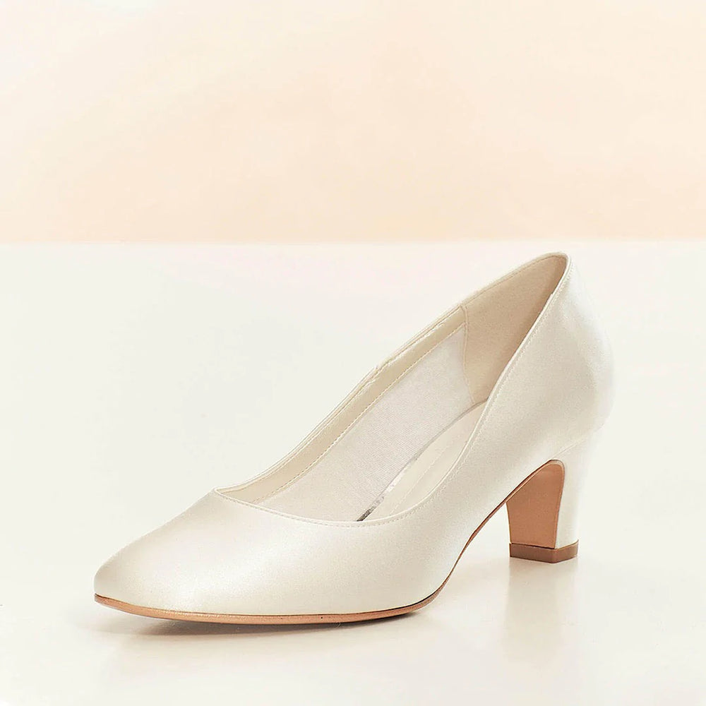 Ivory Satin Wedding Shoes Low Block Heel Grace Size 5