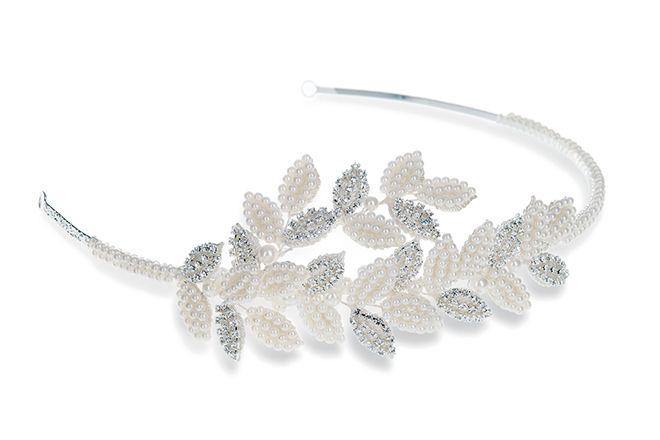 Pearl and crystal leaf headband with rhinestone accents – elegant bridal and wedding hair accessory