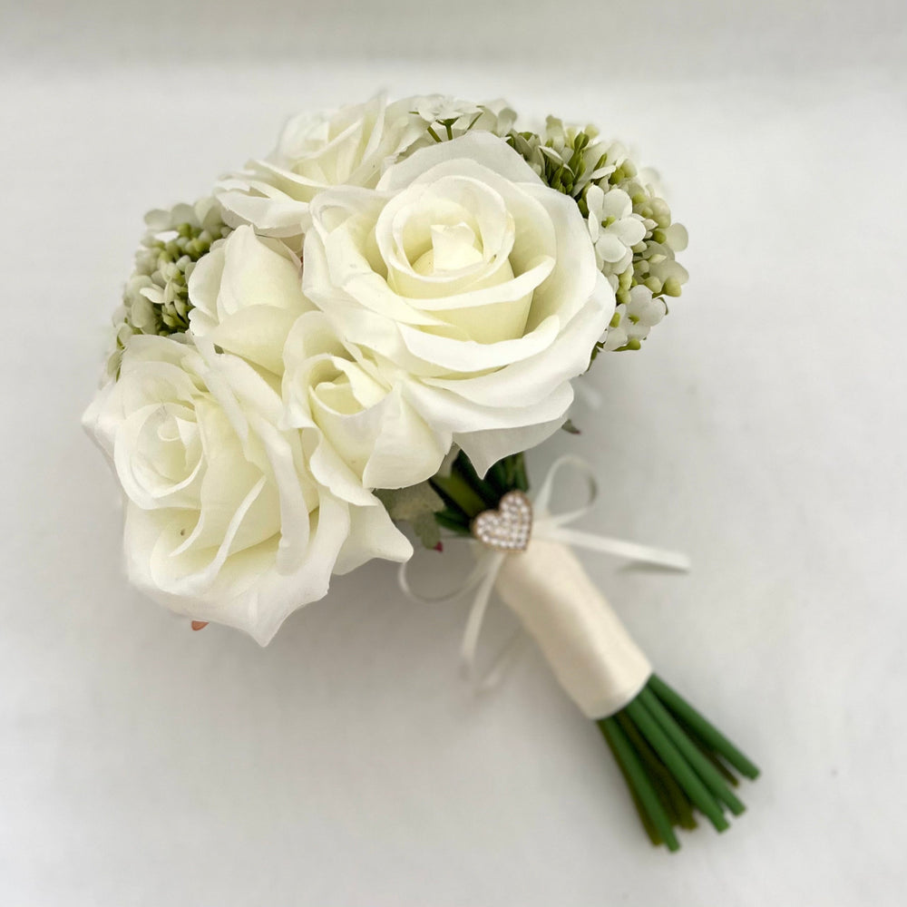 Ivory Rose Wedding Bouquet, Silk Bridal Bouquet, Artificial Wedding Flowers, FL17