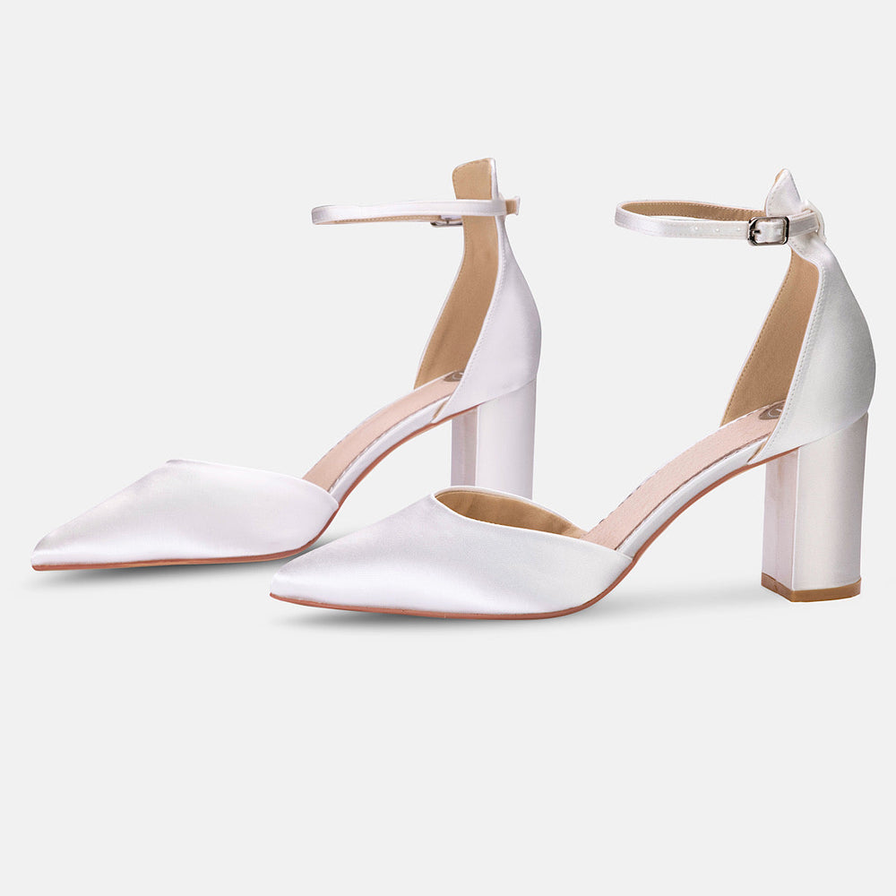 
            
                Load image into Gallery viewer, Ivory Satin Block Heel Wedding Shoe with Ankle Strap By Perfect Bridal, Liberty
            
        