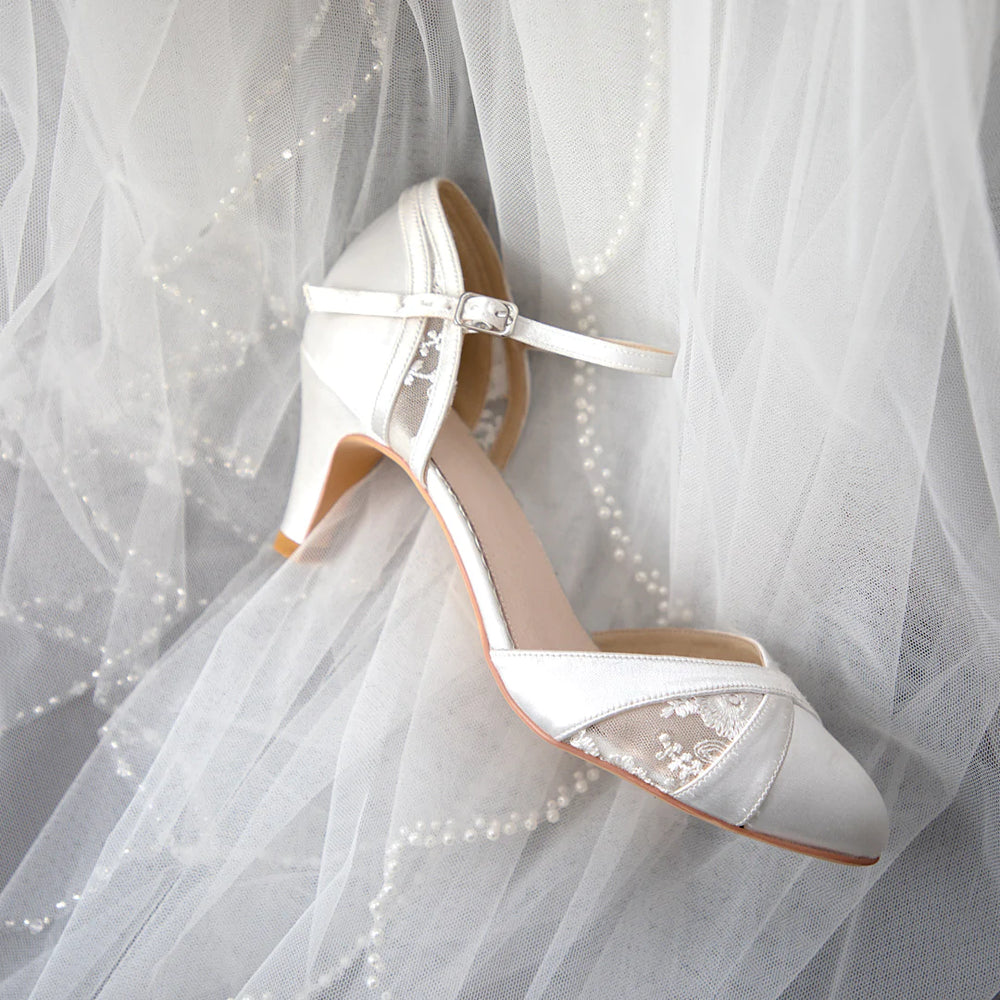 Ivory Satin Bridal Shoe with Lace Detail, By Perfect Bridal, Susie