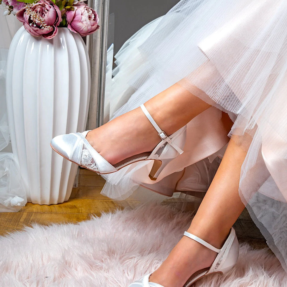Ivory Satin Bridal Shoe with Lace Detail, By Perfect Bridal, Susie