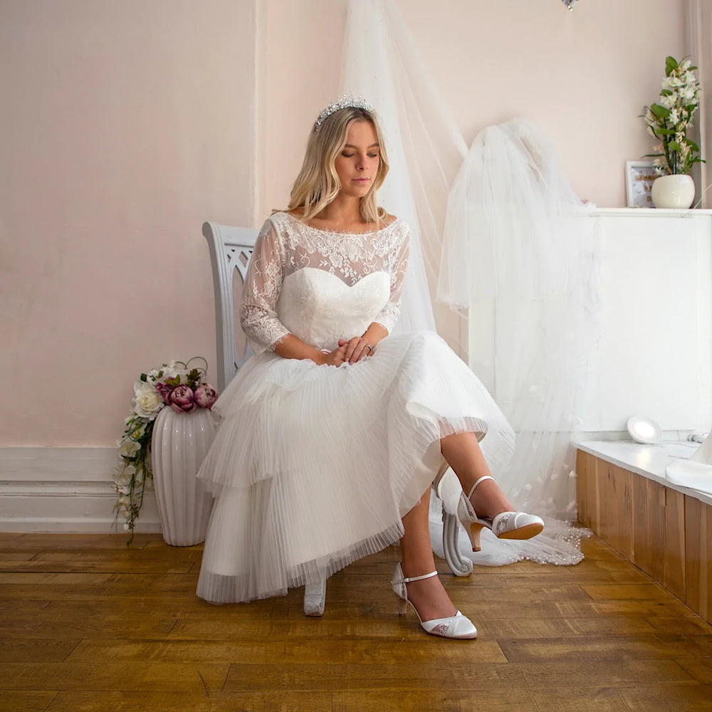 
            
                Load image into Gallery viewer, Ivory Satin Bridal Shoe with Lace Detail, By Perfect Bridal, Susie
            
        