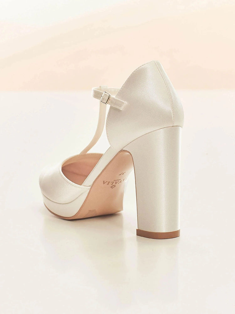 Ivory Satin Block Heel Sandal with Wrapped Satin Tie | Fall wedding shoes,  Bridesmaid shoes, Bridal shoes