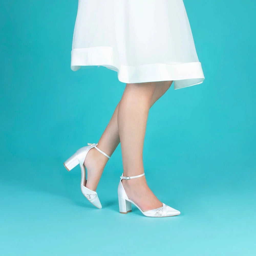 Ivory Satin Bridal Shoes, Mid Block Heel, By Perfect Bridal, Kerry