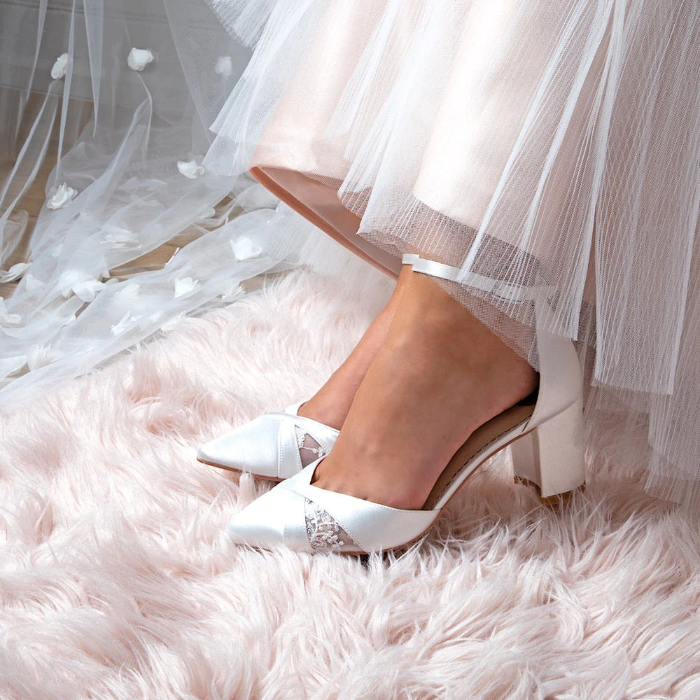 
            
                Load image into Gallery viewer, Ivory Satin Bridal Shoes, Mid Block Heel, By Perfect Bridal, Kerry
            
        