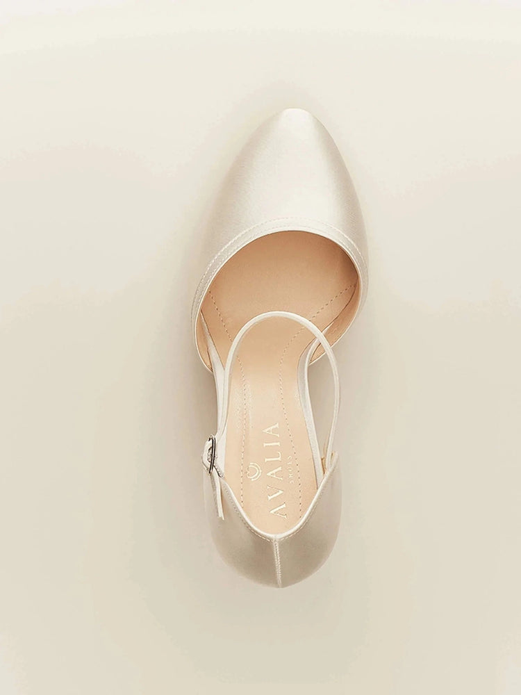 Ivory Satin Court Shoe, Ankle Strap, Stiletto Heel Wedding Shoe, Size 4 **SALE**