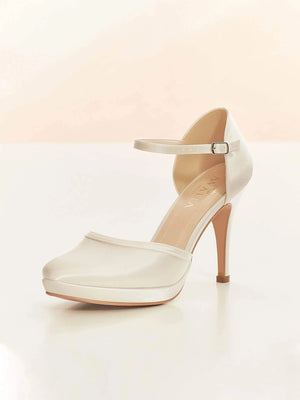Ivory Satin Court Shoe, Ankle Strap, Stiletto Heel Wedding Shoe, Size 4 **SALE**