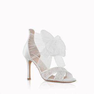 Ivory Satin & Lace Wedding Shoes with Tulle Bow, By Perfect Bridal, KENNEDY
