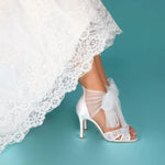 Ivory Satin & Lace Wedding Shoes with Tulle Bow, By Perfect Bridal, KENNEDY