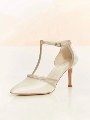 
            
                Load image into Gallery viewer, Ivory Satin T-Bar Wedding Shoes, Size 8, Wilma **SALE ITEM**
            
        
