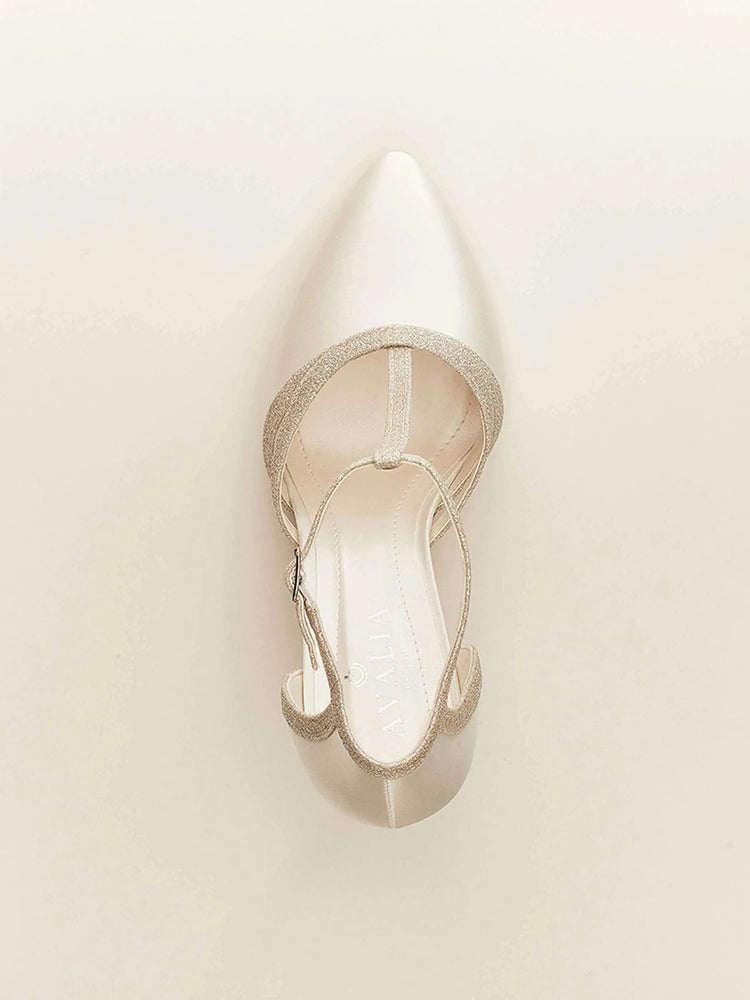 Ivory Satin T-Bar Wedding Shoes, Size 8, Wilma **SALE ITEM**