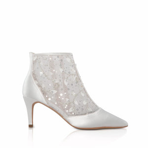 
            
                Load image into Gallery viewer, Ivory Satin Wedding Boot with Sequinned Lace By Perfect Bridal, MOGEN
            
        