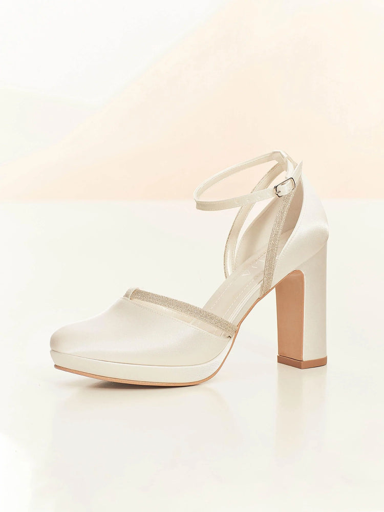 Ivory Satin Wedding Heels, Glitter Bridal Shoe, MARY