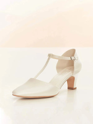 Ivory Satin Wedding Heels, Low Heel Bridal Shoe, AURA