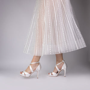Ivory Satin Wedding Shoe High Heel Platform Sandals By Perfect Bridal, Kendall