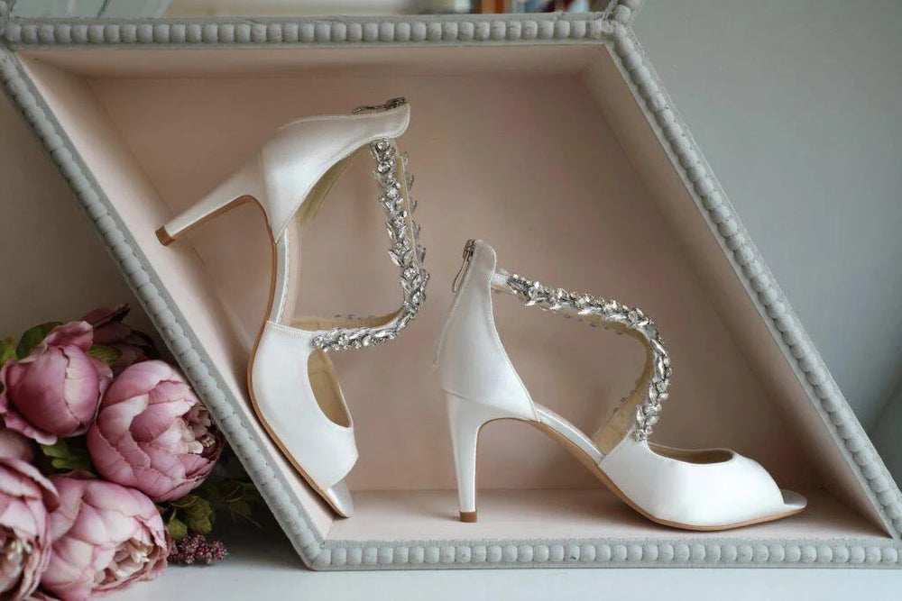 Ivory Satin Wedding Shoe with Crystals, By Perfect Bridal, KATELYN