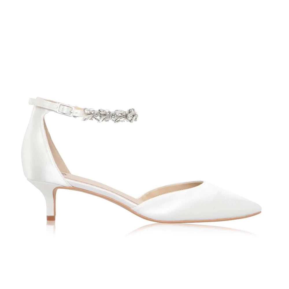 Ivory Satin Wedding Shoes with Ankle Strap, By Perfect Bridal, ELIZA