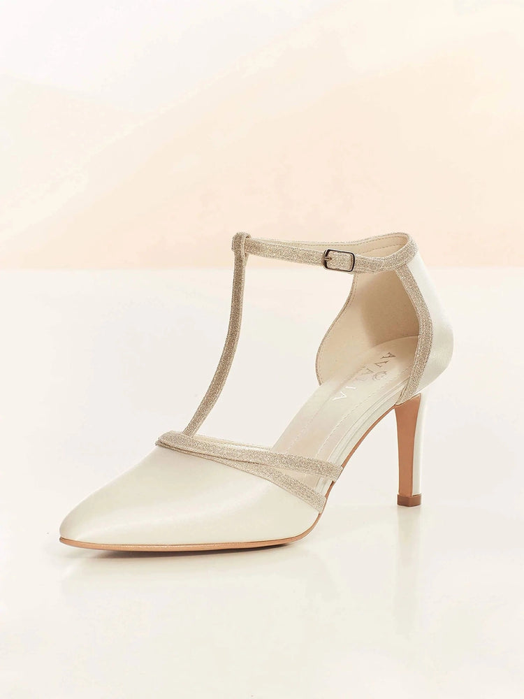 Ivory Satin Wedding Shoes with Silver Glitter, WILMA