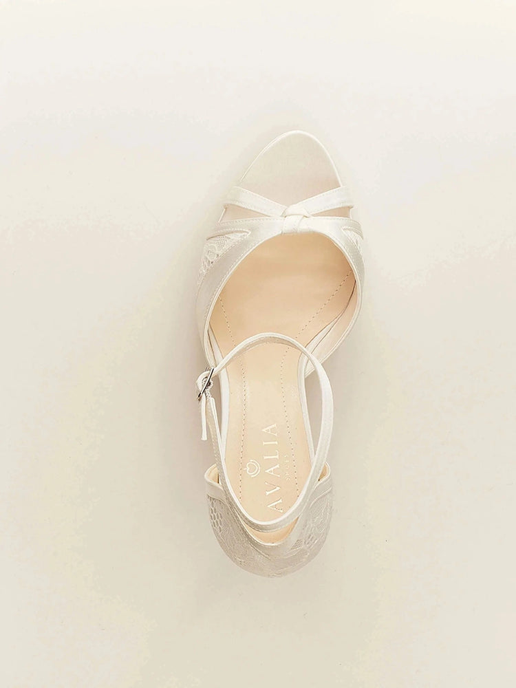 Ivory Wedding Shoe, Satin & Lace Bridal Heels, ALBA