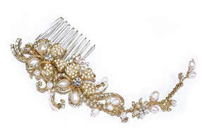 Ivory and Co Brides Gold Crystal Hair Comb, GOLD PEARL SCROLL