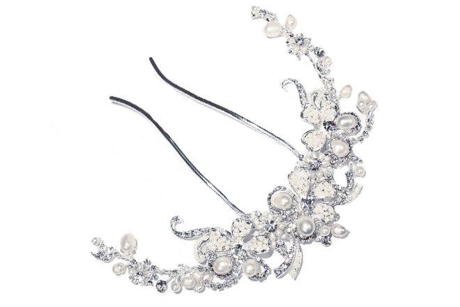 Ivory and Co Brides Silver Floral Hair Comb, SILVER PEARL CRESCENT